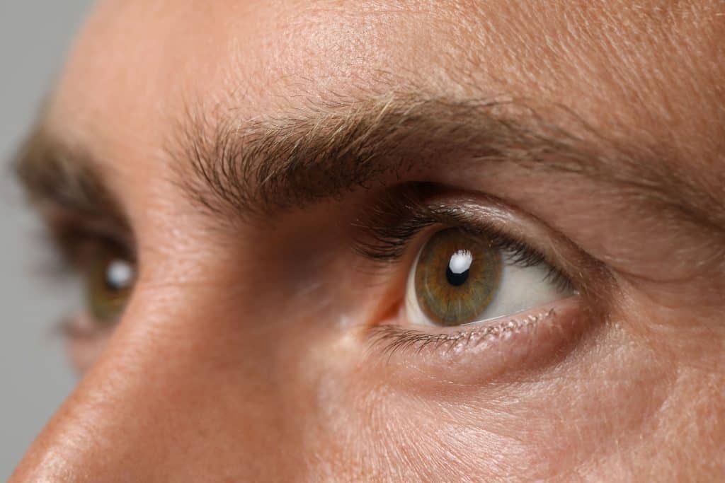 Close-up of man's eyes, examined during a consultation